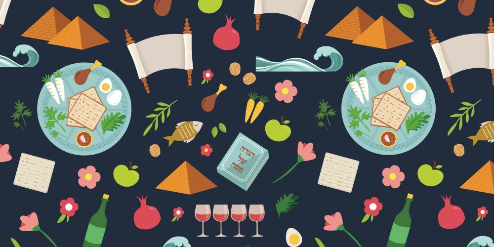 Colour Icons on Black Passover Material Tablecloth
