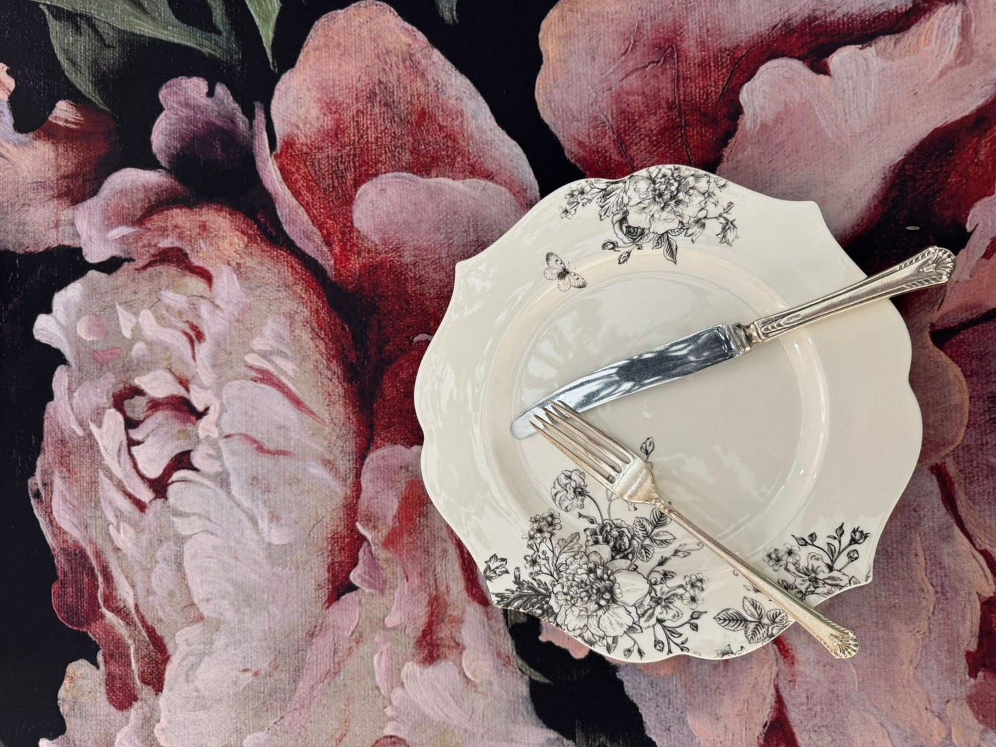Midnight Blooms Vinyl Tablecloth