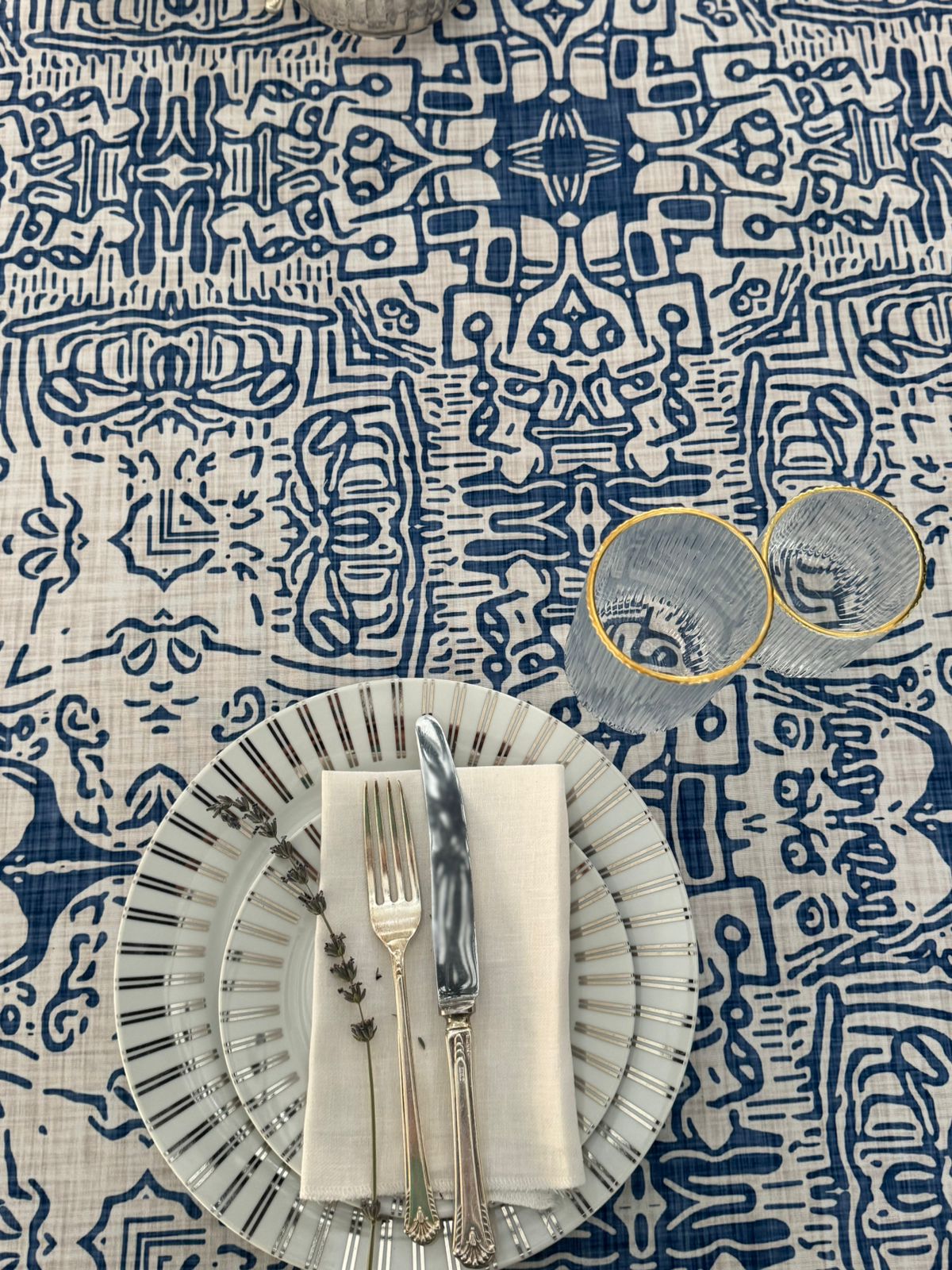 French Blue Farm House Material Tablecloth