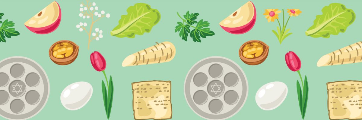 Seder Foods on Lime Passover Table Runners