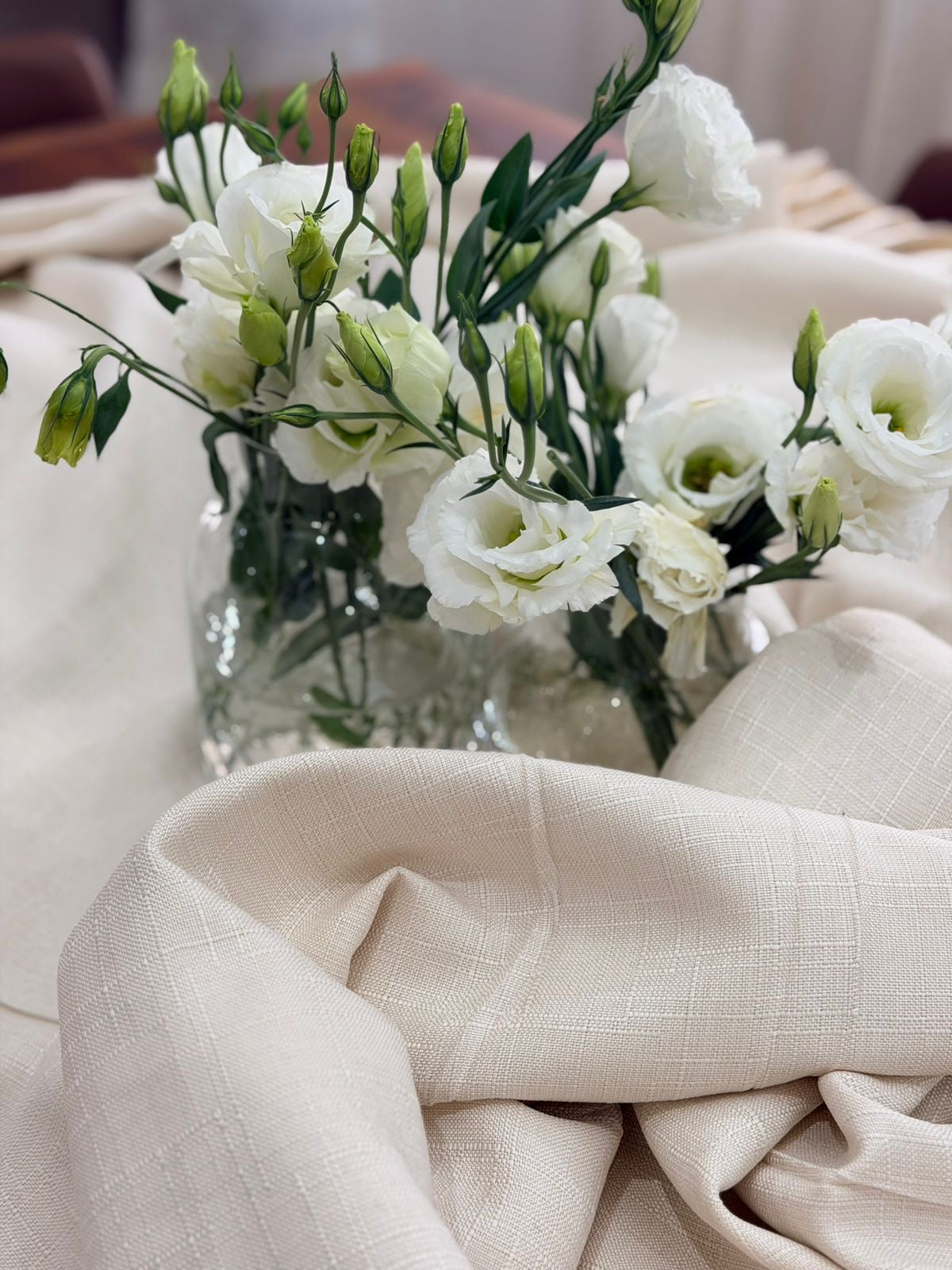 Bone Linen Look Tablecloth