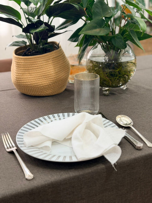Chocolate Round Linen Look Tablecloth