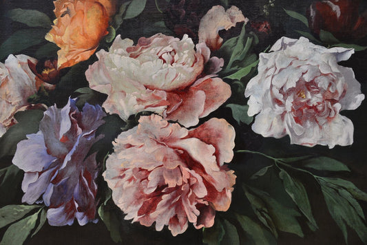 Midnight Blooms Round Material Tablecloth