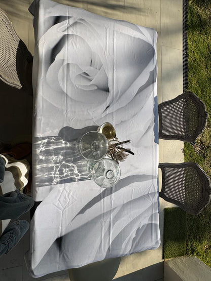 White Rose Round Material Tablecloth