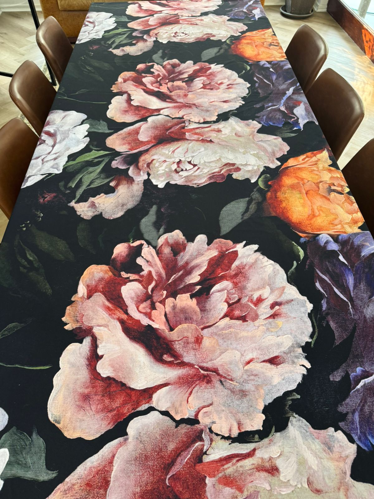 Midnight Blooms Vinyl Tablecloth