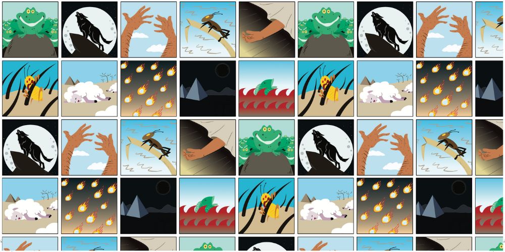 Ten Plagues Illustrated Passover Material Tablecloth