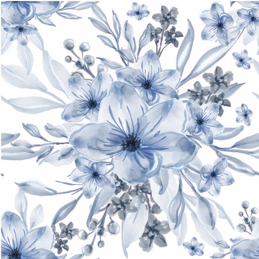 Dahlia Blue On White Material Tablecloth