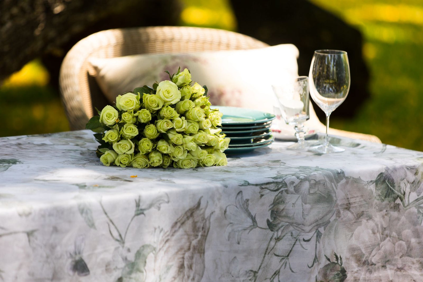 Faded Roses Antique Material Tablecloth