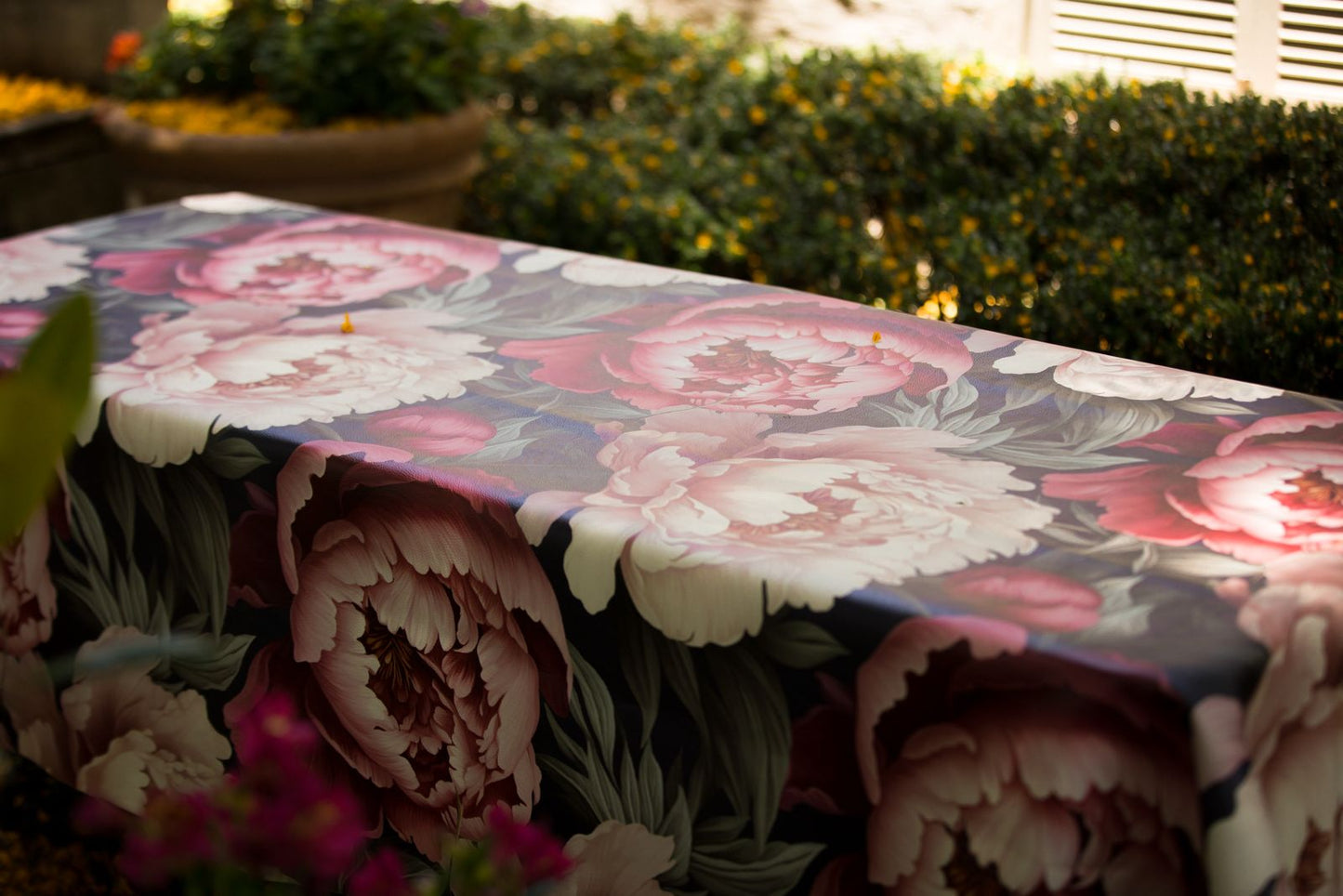 Peonies Floral Material Tablecloth