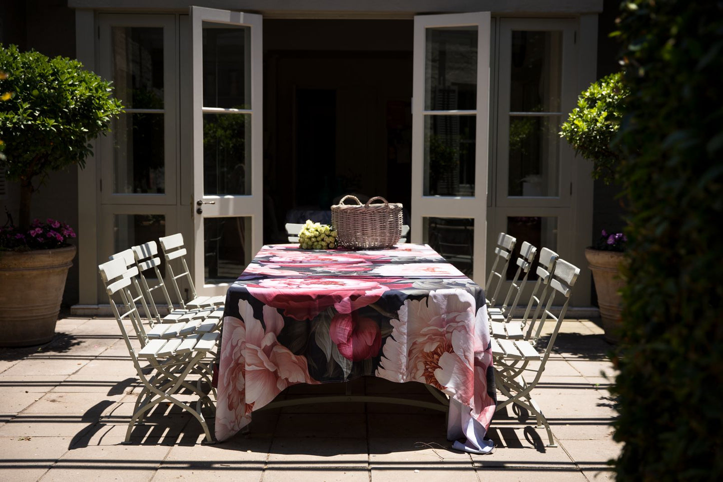 Peonies Floral Material Tablecloth