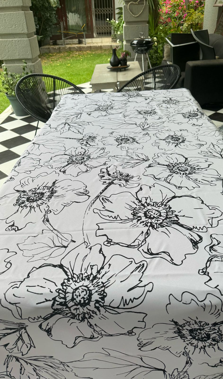 Black On White Material Tablecloth