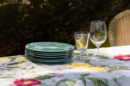 English Garden With Wild Roses Round Material Tablecloth