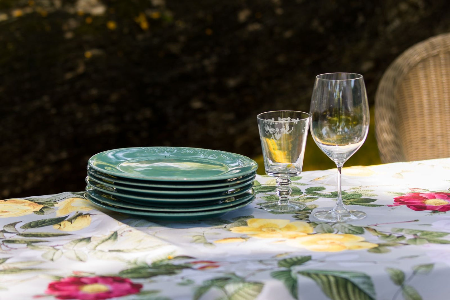 English Garden With Wild Roses Vinyl Tablecloth