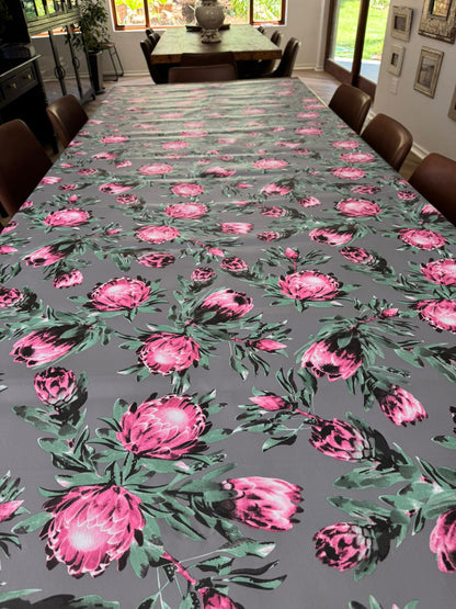 Protea on Grey Material Tablecloth