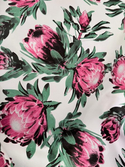 Protea on White Round Material Tablecloth