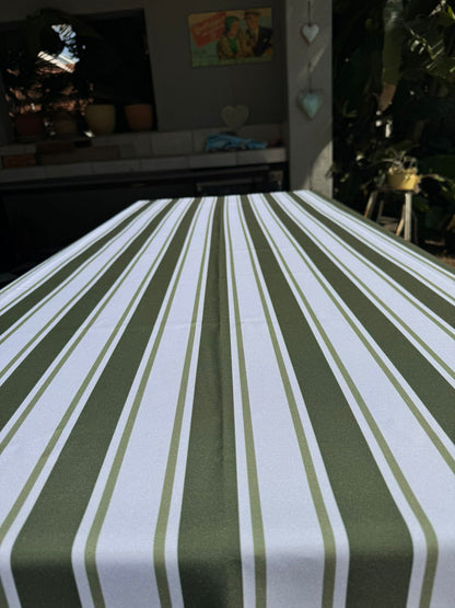 Olive Green Stripes Material Tablecloth