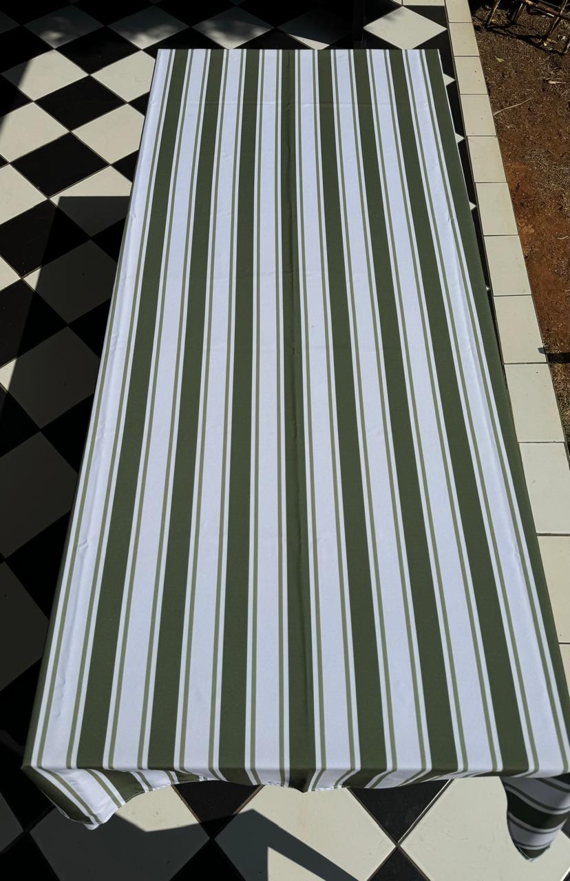 Olive Green Stripes Material Tablecloth