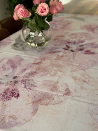 Faded Roses Pink Material Tablecloth