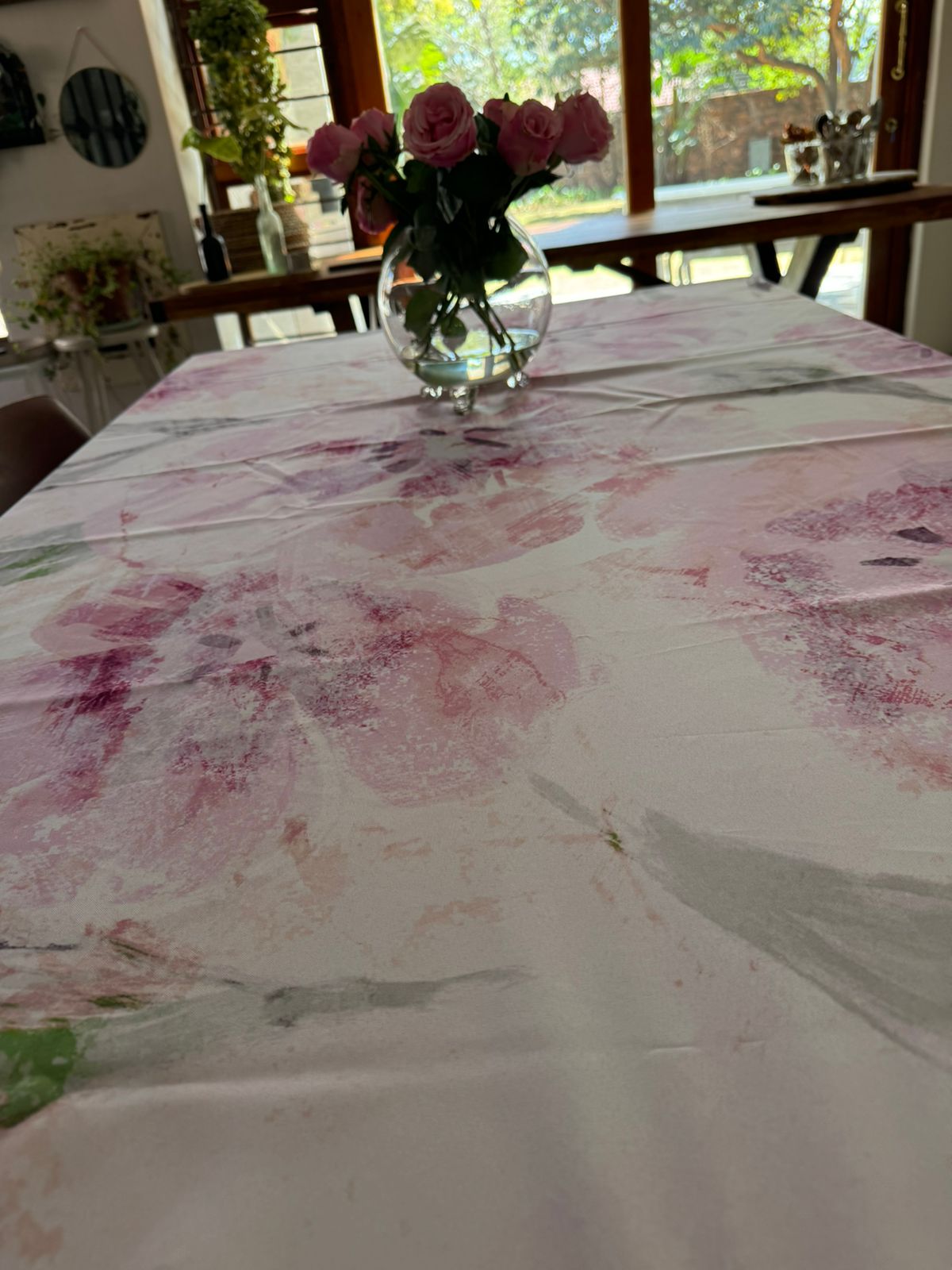 Faded Roses Pink Material Tablecloth