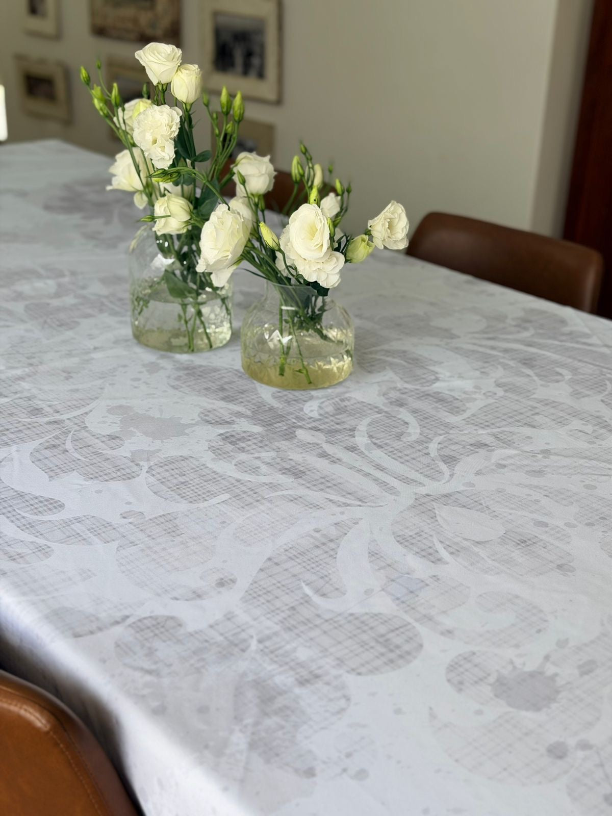 Elegance in Grey Round Material Tablecloth