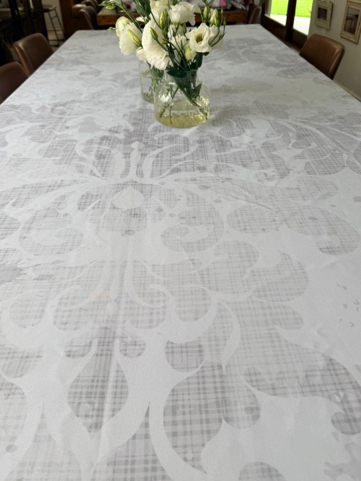 Elegance in Grey Round Material Tablecloth