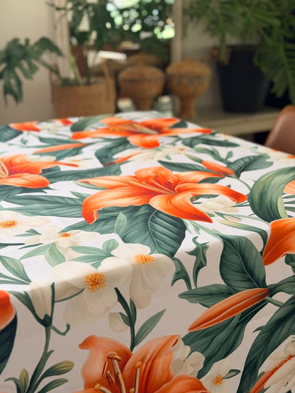 Wild Flower Orange Round Material Tablecloth